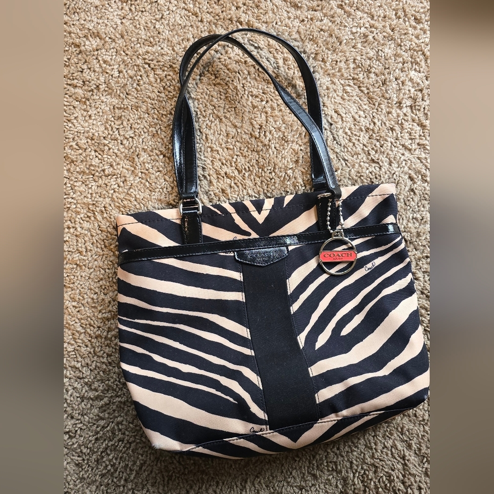 Coach Zebra Print Bag in Black and Tan